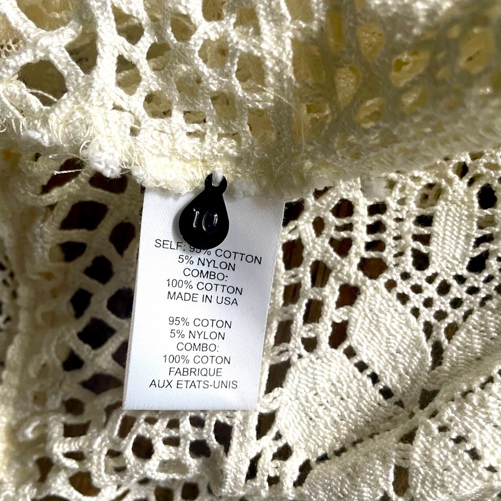 NANETTE LEPORE Anthropologie Ivory Crochet LACE FRINGE Bell Sleeve BOHO Top S - Picture 6 of 11